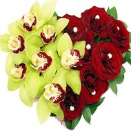 Сердце из живых цветов