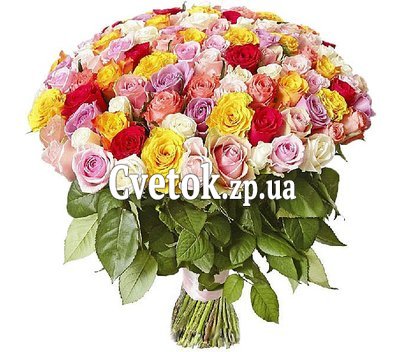 101 разноцветная роза букет