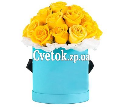 25 желтых роз в круглой коробке