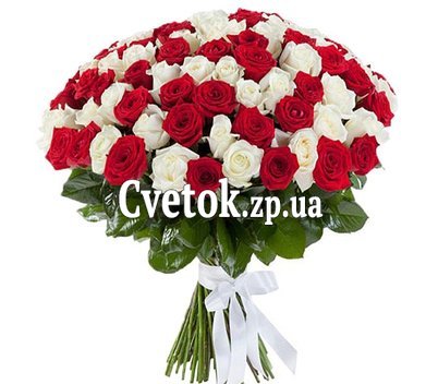 Бело красный букет из роз
