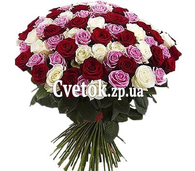 65 разноцветных роз