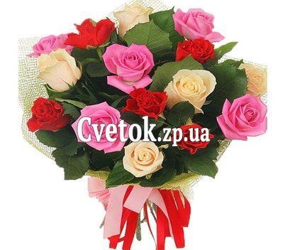 15 разноцветных роз