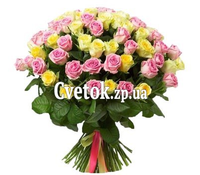 Букет из розовых и желтых роз