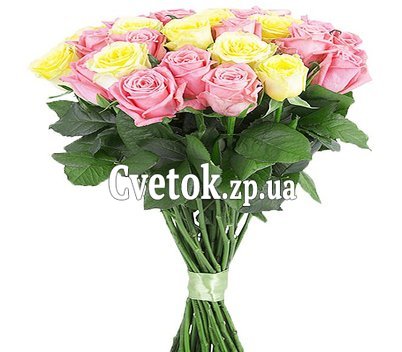29 розовых и желтых роз