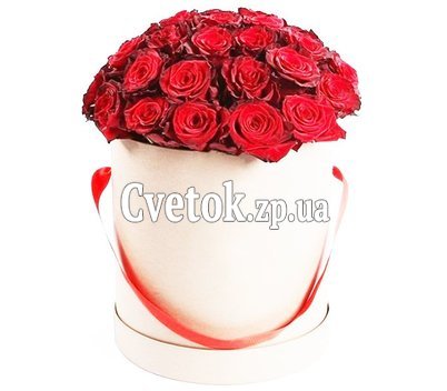 25 роз в светлой шляпной коробке