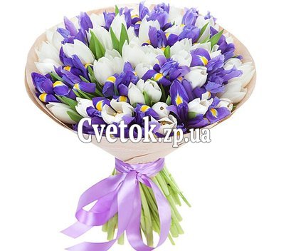Букет 101 тюльпан с ирисами