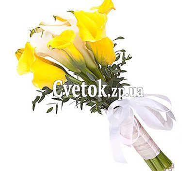 Букет из желтых и белых калл