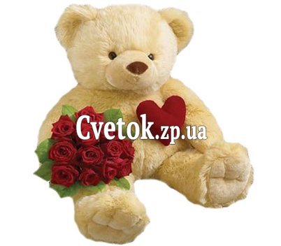 Букет роз и мишка