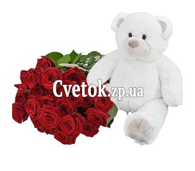 Букет роз и плюшевый мишка
