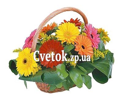 Корзина цветов из разноцветных гербер