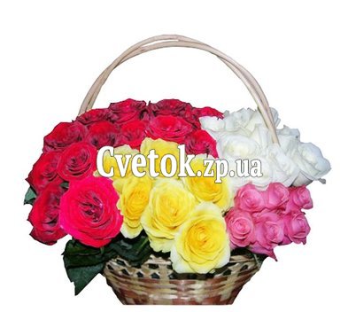 Корзина из разных роз - Радуга