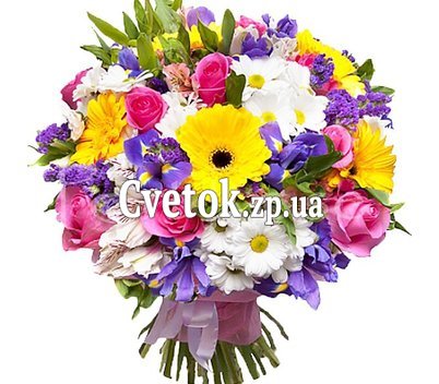 Beautiful bouquet with irises and other flowers