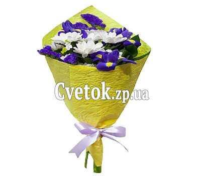 Маленький букет хризантема и ирисы