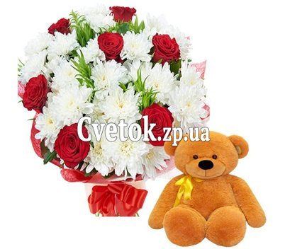 Мишка с букетом