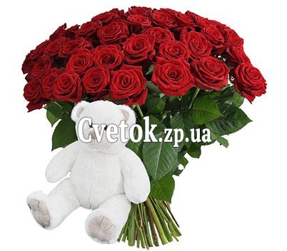 Мишка с красными розами