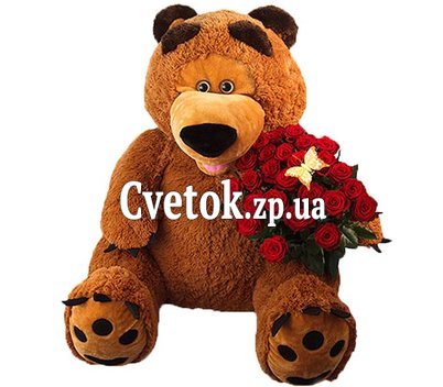 Плюшевый медведь с цветами