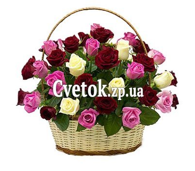 Розы в корзине на юбилей