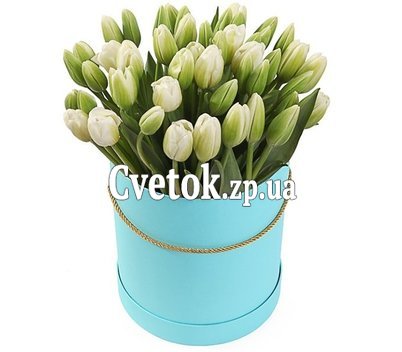 51 белый тюльпан в шляпной коробке
