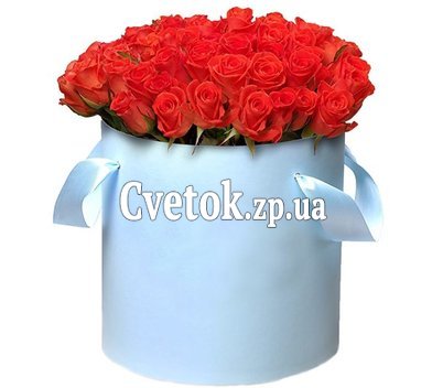 51 оранжевая роза в шляпной коробке