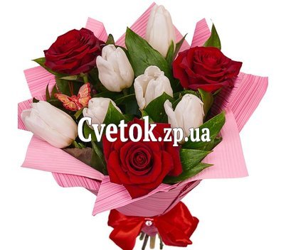 Букет из роз и тюльпанов