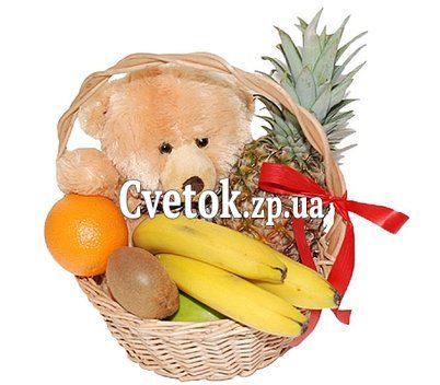 Корзина фруктов и плюшевый мишка