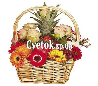 Корзина фрукты с цветами