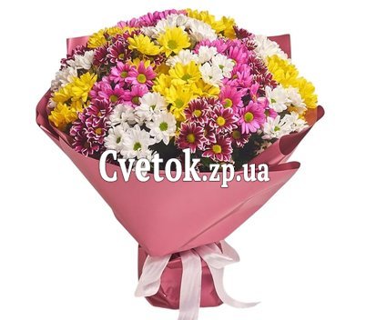 Круглый букет из хризантем