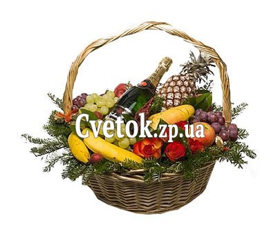 Новорічний кошик фруктів з шампанським